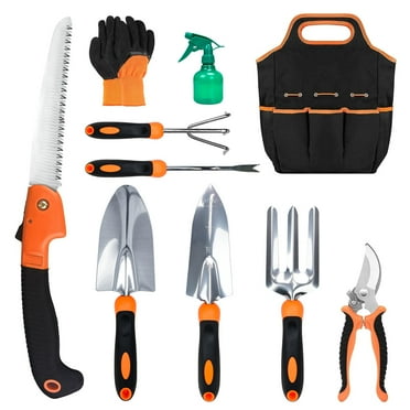 FOUKUS Garden Tool Set, Stainless Steel Heavy Duty Gardening Tool Set, with Non-Slip Rubber Grip, Storage Tote Bag, Outdoor Hand Tools, Ideal Garden Tool Kit Gifts