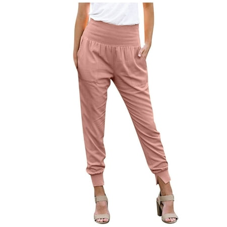 

Cathalem plus Size Pajama Pants for Women Trousers Ends High-waisted Solid Cropped With Split Color Women s Plus plus Size Pants Pants Pink Medium