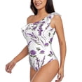 thumbnail image 3 of Picia Lavender Flowers Pattern Women's One Piece Swimsuits,One Shoulder Swimwear Asymmetric ,Ruffle Monokinis Bathing Suits,High Waisted Flattering Bathing Suits-XX-Large, 3 of 8