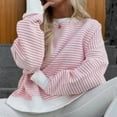 thumbnail image 3 of ZOELNIC Women's Striped Sweatshirt Long Sleeve with Side Slit, Casual Crewneck Pullover Top, L, 3 of 9