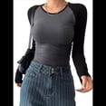 thumbnail image 1 of Camisas de Larga para Mujer, Corte Ajustado, Elásticas, con Bloques de Color y Ligeramente Recortadas. Gris Oscuro L, 1 of 8