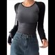 thumbnail image 1 of Camisas de Larga para Mujer, Corte Ajustado, Elásticas, con Bloques de Color y Ligeramente Recortadas. Gris Oscuro L, 1 of 8