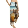 thumbnail image 3 of Cauagu Relaxing Cat With Orange Juice Pajama Pants for Women Loose Fit Wide Leg Trouser Pants Casual Elastic Waist Drawstring Lounge Pants, 3 of 6