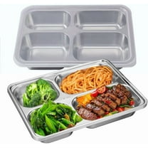 Triani 1Pack Stainless Steel Divided Plates Tray with Lids 4 Compartments Portion Control Plate Dinner Plate Reusable Meal Prep Lunch Containers for Home Travel