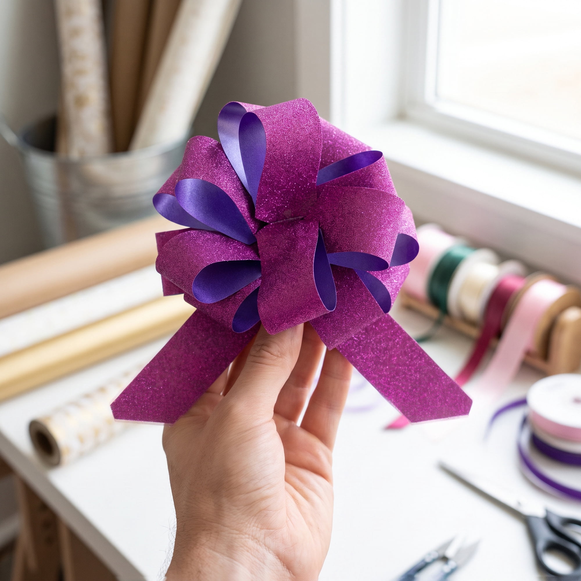 Unique Bargains Multi-Layered Star Bows for Decoration and Gift Wrapping Purposes Purple