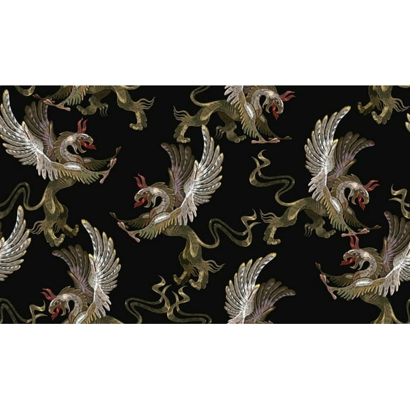 Flying Dragons Allover Cotton Fabric (1 yard)