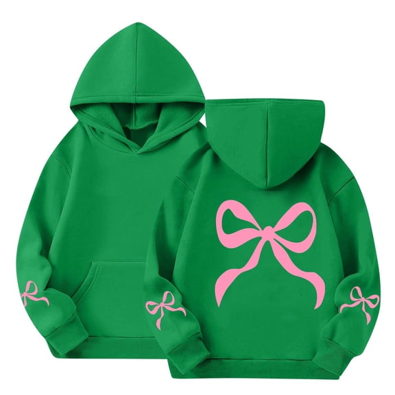 GiLiling Bow Hoodie for Girls, Kids Graphic Cute Leopard Print Sweatshirt, Casual Pullover Hoodie, Long Sleeve Crewneck Top (Green, 7-8 Years)
