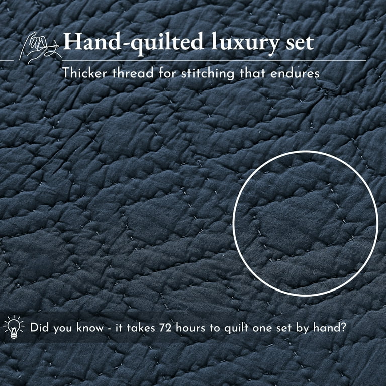 Soft 100% Cotton Hand-Quilted Navy Blue Quilt Queen, Pure Cotton