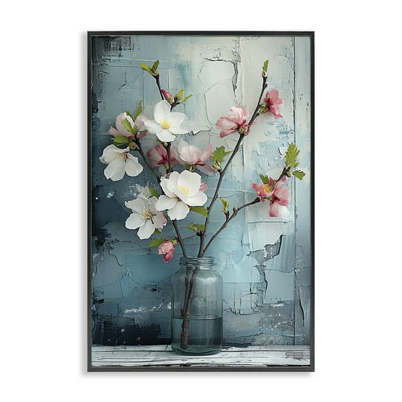 Stupell Industries Distressed Magnolia Vase Botanical & Floral Painting Black Framed Art Print Wall Art, 12 x 18