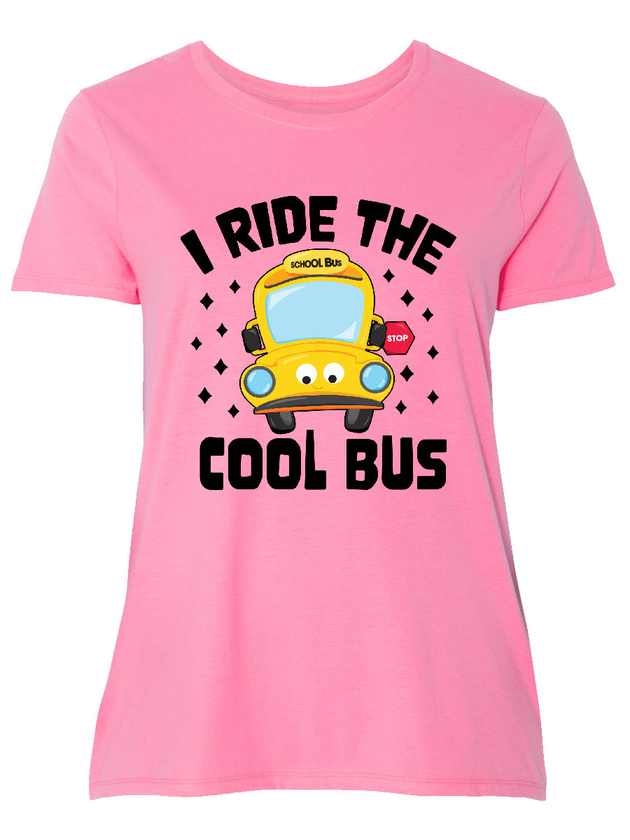 INKtastic I Ride the Cool Bus with Yellow Bus Women's Plus Size T