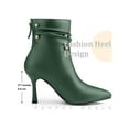 thumbnail image 5 of BLISSFUL STEP Women's Ankle Boots Stiletto Heel Pointed Toe Rivet Decor Back Zip Boots Dark Green 5.5, 5 of 7