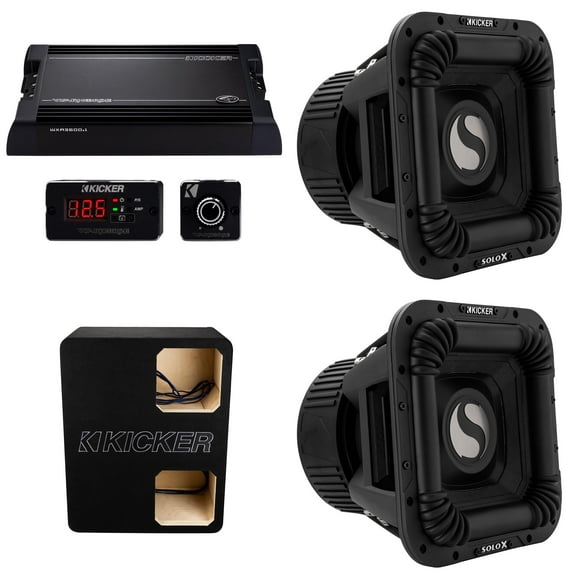Kicker (2) SOLOX & WarHorse Competition Bundle, (2) 49L7X121 12" Subwoofer, 49WXA36001 Amp & Dual Unloaded Enclosure