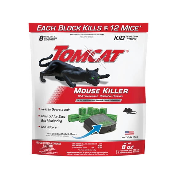 Tomcat Mouse Killer Child Resistant, Refillable Station with 8 Bait Block Refills