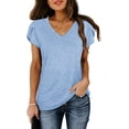 thumbnail image 2 of Womens Tops V Neck Summer Petal Sleeve Casual Tshirts, 2 of 8