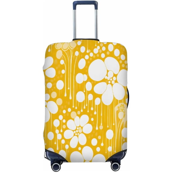 Travel Luggage Covers Yellow And White Polka Dot Pattern Elastic Washable Luggage Protector Suitcase Cover for Men Women, L (Fit 25-28 Inch Suitcase)