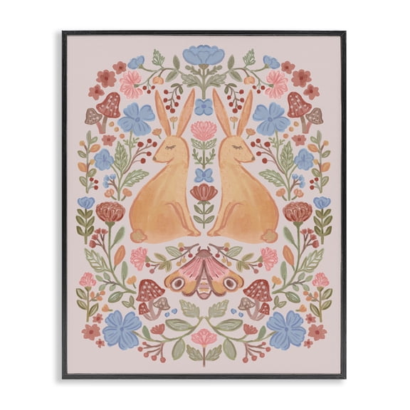 Stupell Industries Autumnal Folk Rabbits Animals Painting Black Framed Art Print Wall Art, 11 x 14