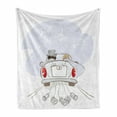 thumbnail image 1 of Wedding Soft Flannel Fleece Blanket, Just Married Retro Hand Writing Bride and Groom in Car Cans Birds Celebration, Cozy Plush for Indoor and Outdoor Use, 70" x 90", Grey Red White, by Ambesonne, 1 of 6