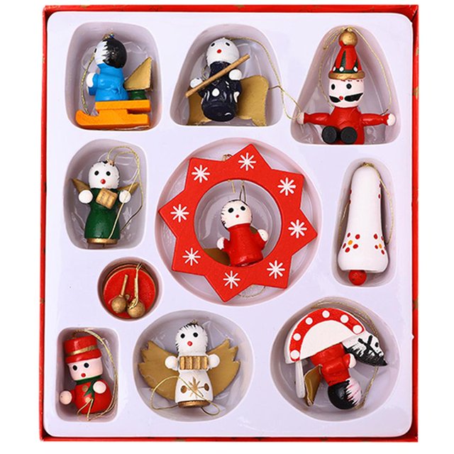 Mini Adornos Navideños De Madera Figuras Colgantes Árbol De Navidad Colgantes Pequeñas Decoraciones En Miniatura Vintage 10 Uds seitruly HA038191-00