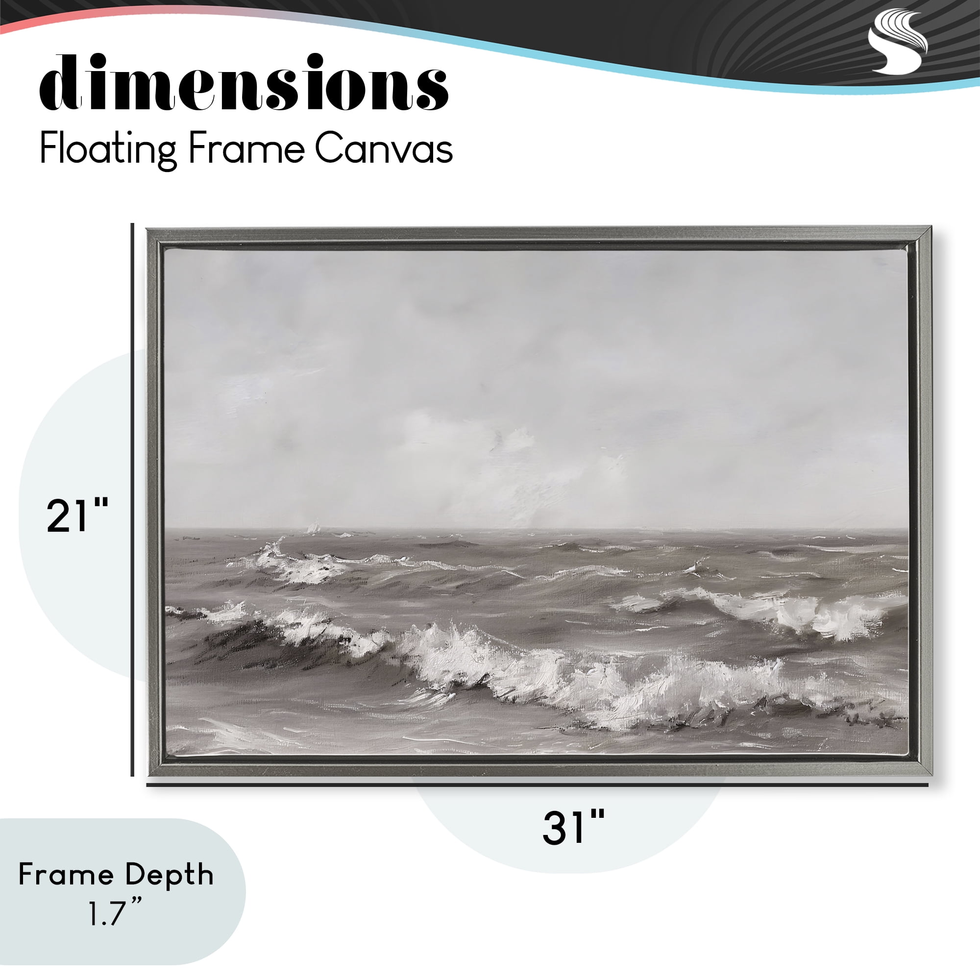 Stupell Industries Monochrome Sea Ripples Gray Framed Floater Canvas Wall Art, design by Jacky Ngan