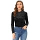 thumbnail image 1 of INSPIRE CHIC Camiseta casual de manga larga con cuello redondo y parte superior de terciopelo para mujer Negro S, 1 of 4