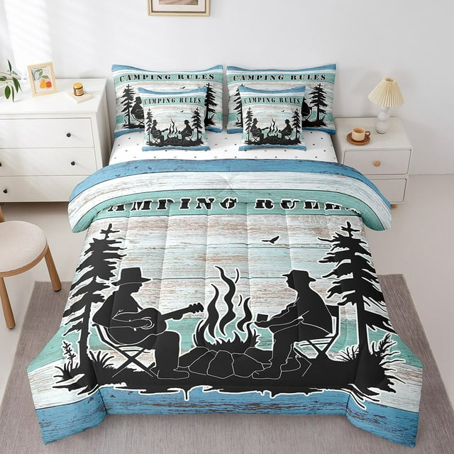 YST Ensemble de Douillette Grand 7 Pcs avec Draps, Règles de Camping, Décor Rustique en Bois, Lit Tout-en-un