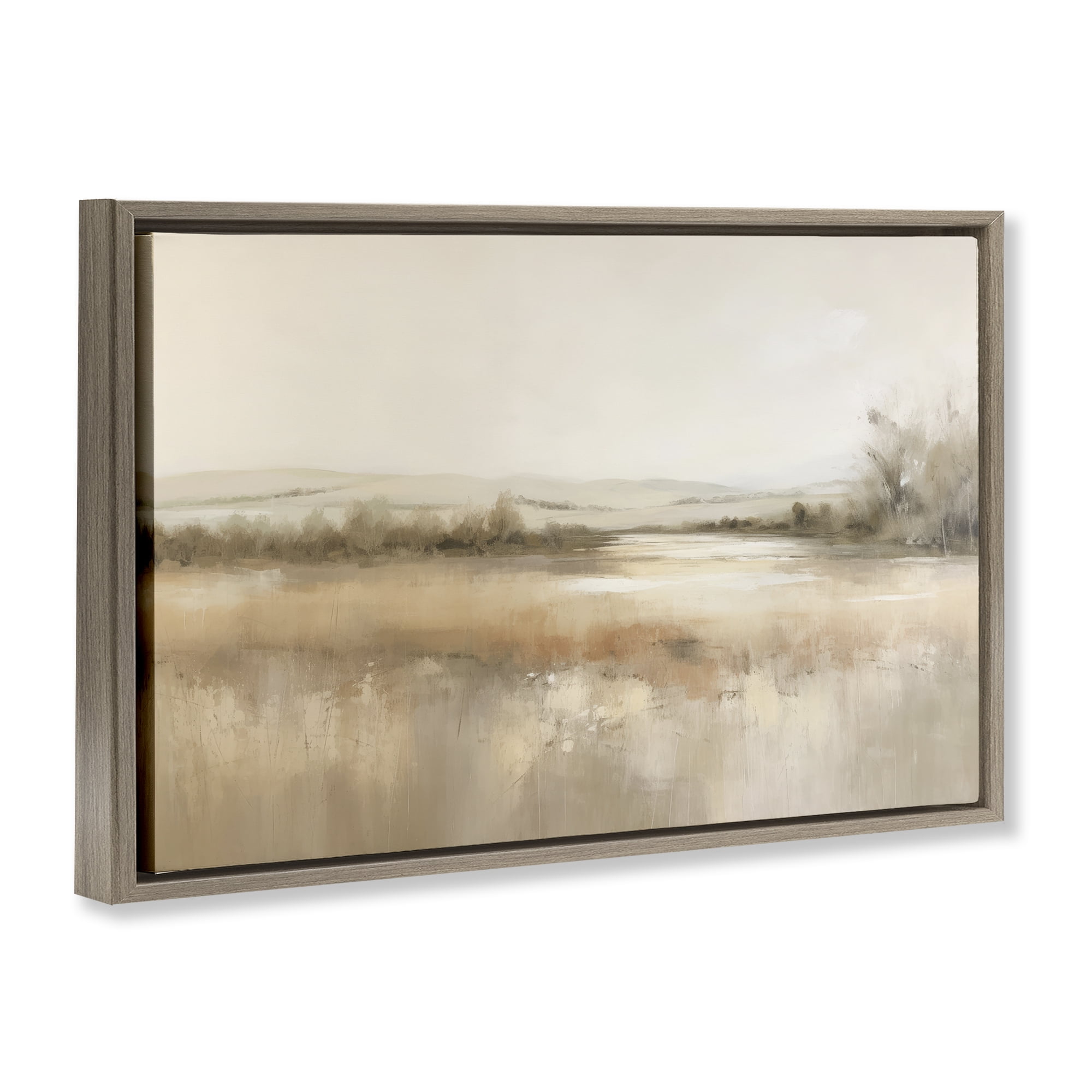Stupell Industries Reflective Beige Countryside Landscape & Nature Painting Brown Floater Framed Canvas Art Print Wall Art, 25 x 17