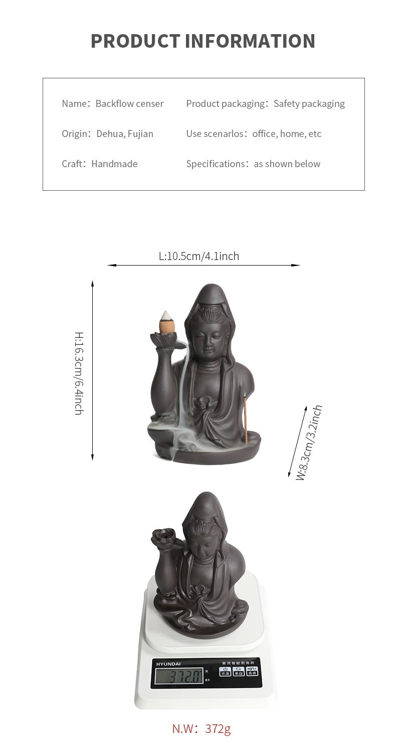 Purple Sand Backflow Aroma Incense Holder Creative Guanyin Smoke Waterfall Incense Burner Sandalwood Stove Home Decoration Craft