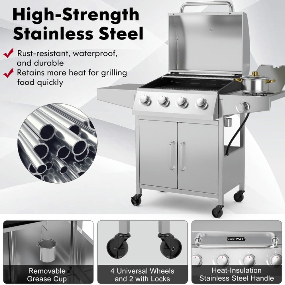 Yardi Yard 50000BTU 5-Burner Propane Gas Grill with Side Burner and 2 Prep Tables-Silver, Camping Stove for Outdoor Cooking