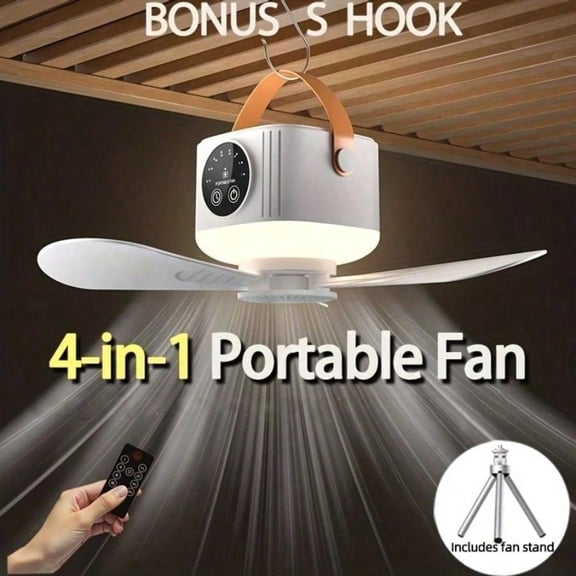 Camping Fan, Portable, Usb Rechargeable, Tripod, 3600mAh Battery, Night Light