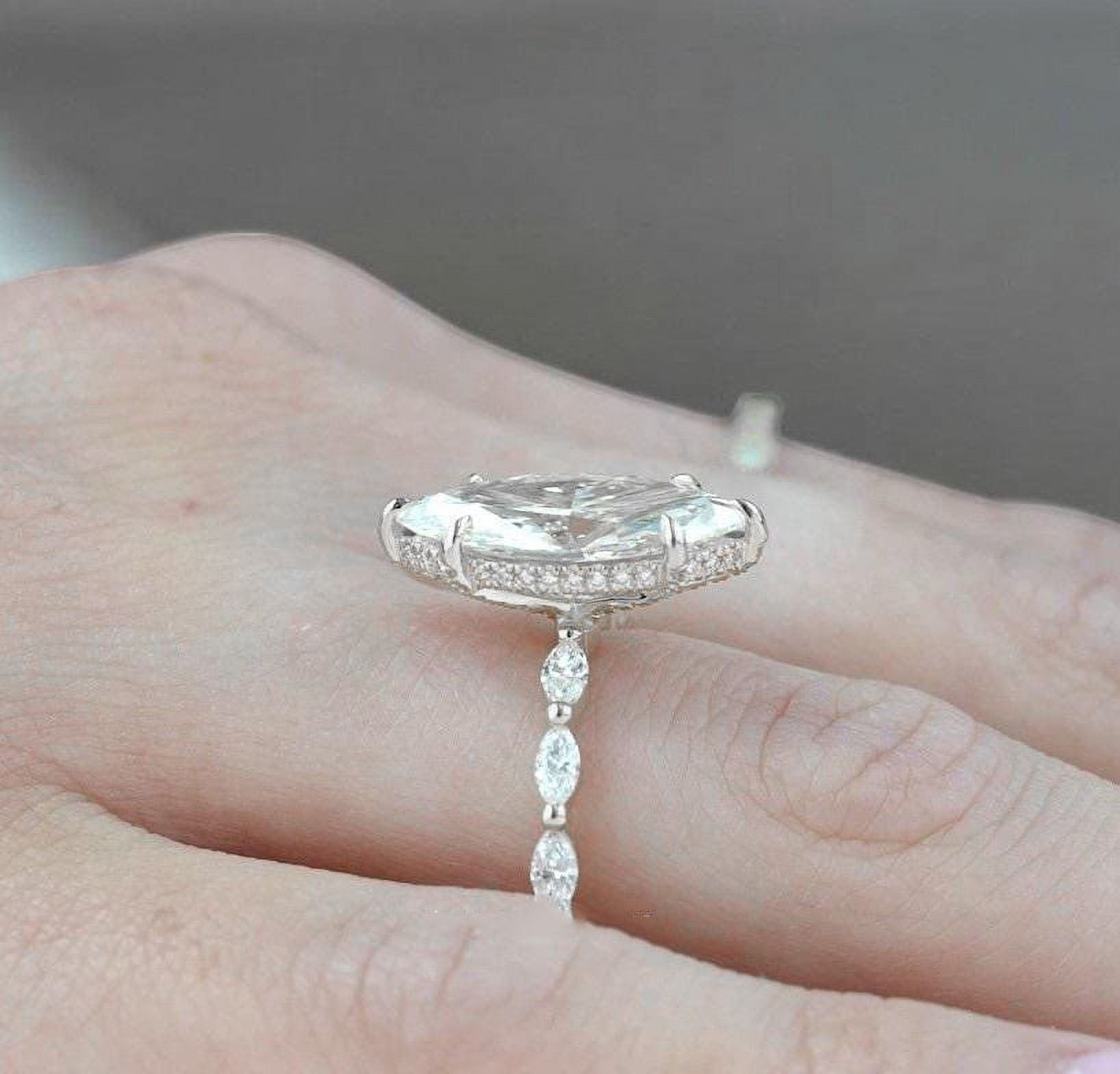 solitaire jewels 2.5CT Marquise Moissanite Hidden Halo Engagement Ring For Women, 18K White Gold
