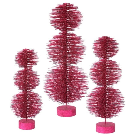 Set of 3 Mauve Glittery Artificial Triple Ball Topiary Christmas Trees - Unlit