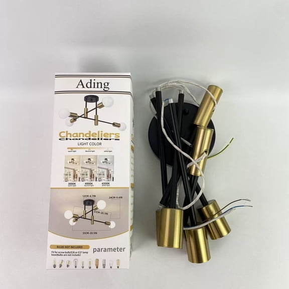 Ading Chandeliers,Pendant Lighting fixtures,Gold Modern Sputnik Chandelier Ceiling Light Fixtures,4-Lights Industrial Metal Semi Flush Mount Ceiling Light
