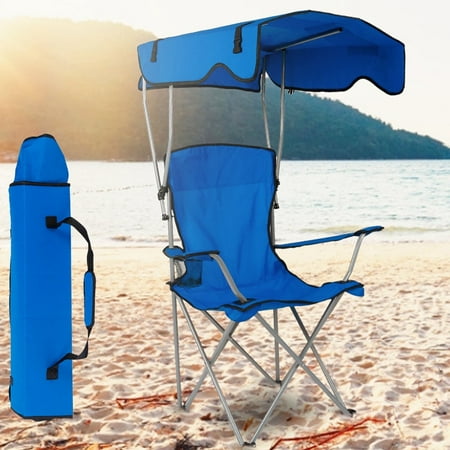iMounTEK Foldable Camping Chair with Canopy and Cup Holder  Blue