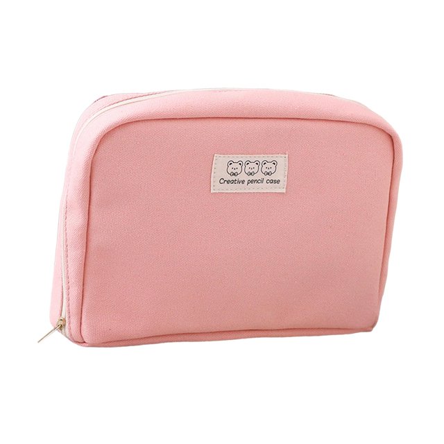 Estuche organizador de lápices de gran capacidad para oficina, bolsa de almacenamiento, neceser Rosa