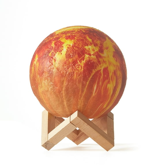 Urban Shop 3D Print Color Changing Moon Lamp with Wood Stand, remote control and USB Adaptor, 7.5'' x 5.5'', Sun