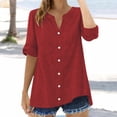 thumbnail image 2 of MEICHEN Keyhole Neck Button Down Shirts for Women Fashion Solid Color Casual Loose Rolled Sleeve Tops Women's Blouses, 2 of 4
