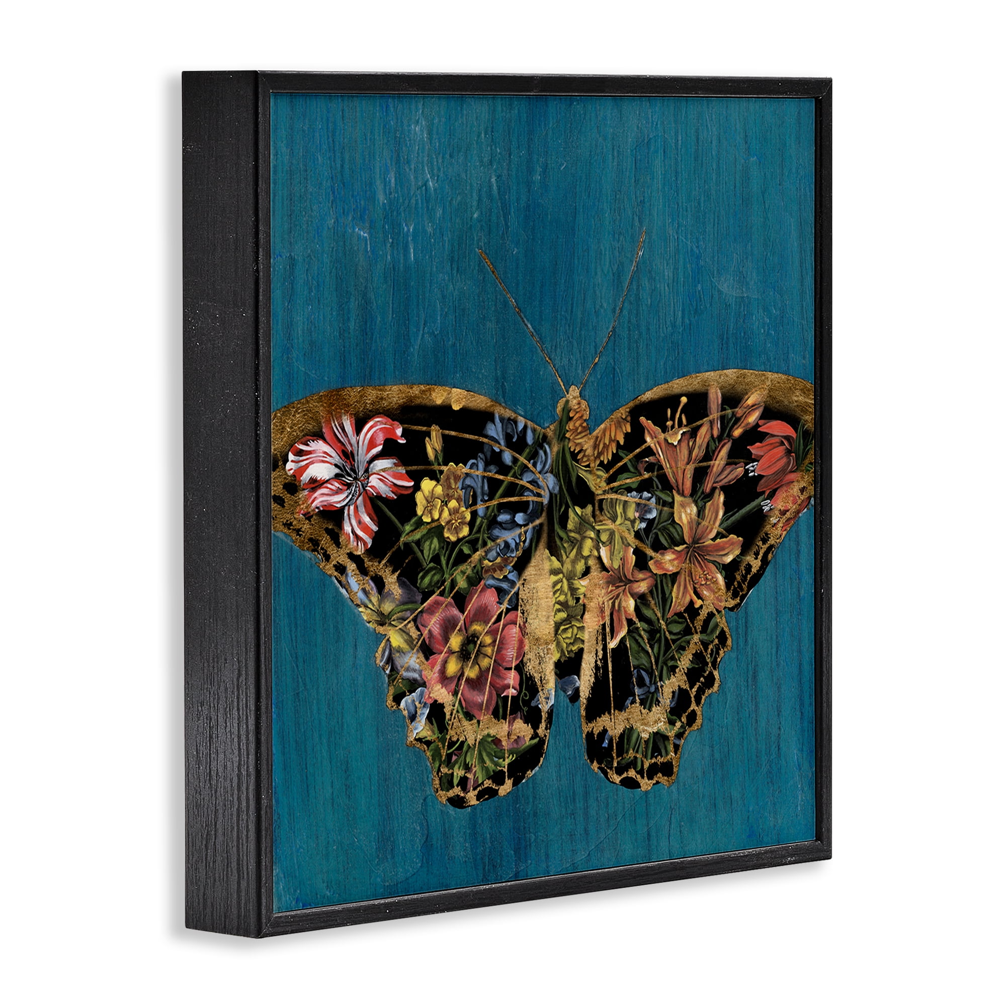 Stupell Industries Butterfly with Floral Wings Animals & Insects Painting Black Framed Art Print Wall Art, 12 x 12