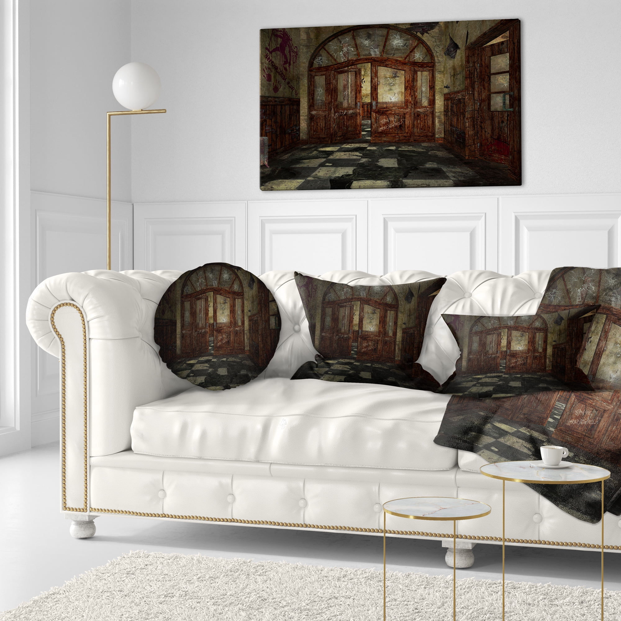 Designart Abandoned Interior - Landscape Painting Throw Pillow - 12x20