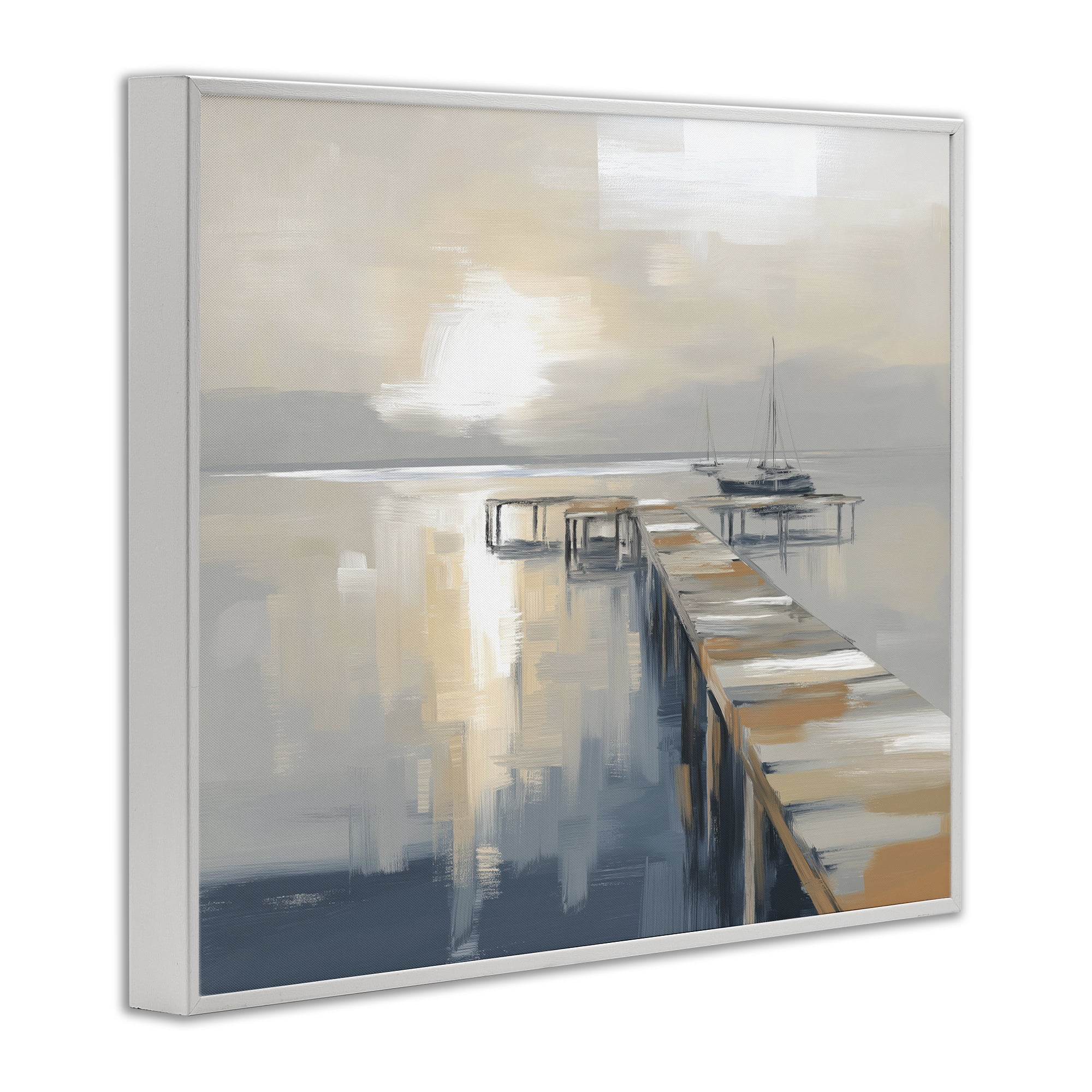 Stupell Industries Pier with Sailboat Seascape White Framed Giclee Art, design by Kim Curinga