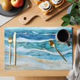 thumbnail image 2 of Turquoise Marble Placemats Set of 8, Abstract Ocean Waves Gold Stripes Modern Non-Slip Place Mats Washable Table Mats for Kitchen Dining Table Decorations Indoor/Outdoor, 2 of 9