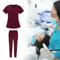 thumbnail image 3 of Scrub Set SPA Scrubs 62cm-86cm Elastic Waist Fashion Top Pants Breathable Soft Working Uniform Workwear Scrubs for Yoga Jogger Doctors Nurse Red Color L, 3 of 10