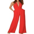 thumbnail image 5 of Dream Lifestyle Women Jumpsuit Solid Color Deep V Neck Temperament Wide Leg Long Pants Backless Halterneck Jumpsuit Summer Romper Commuter Wear, 5 of 8