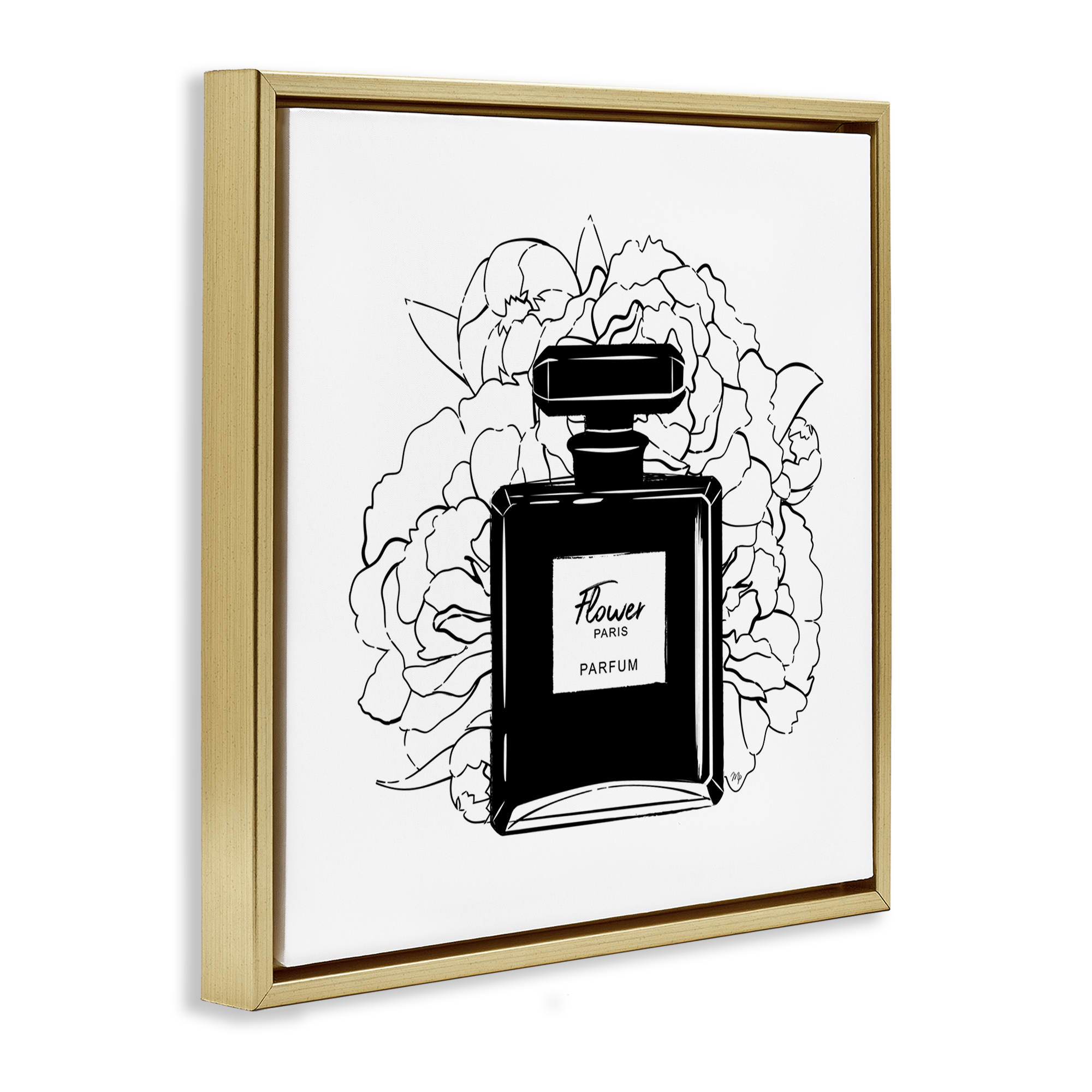Stupell Industries Black Perfume & Roses Beauty & Fashion Painting Gold Floater Framed Art Print Wall Art, 25 x 25
