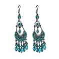 thumbnail image 2 of harmtty Bohemian Women Rhinestone Crescent Moon Long Fringe Hook Earrings Jewelry Gift Peacock Blue, 2 of 8