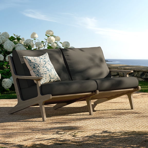 Saratoga Outdoor Teak Wood Loveseat in Weathered Gray Flint