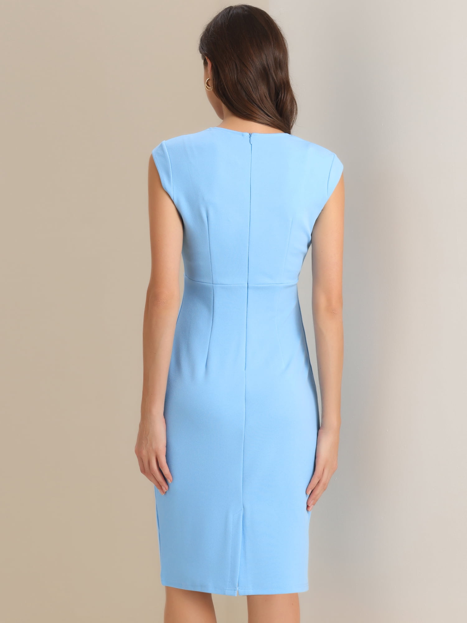 DARING DIVA Pleated Cap Sleeve V Neck Shift Office Work Dresses XL Light Blue