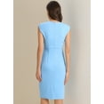 thumbnail image 4 of DARING DIVA Pleated Cap Sleeve V Neck Shift Office Work Dresses L Light Blue, 4 of 5