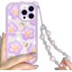 thumbnail image 1 of Funda transparente compatible con iPhone 12 Pro, diseño floral con cadena para niñas y mujeres, suave TPU a prueba de golpes, protectora para iPhone 12 Pro (flor morada)., 1 of 8