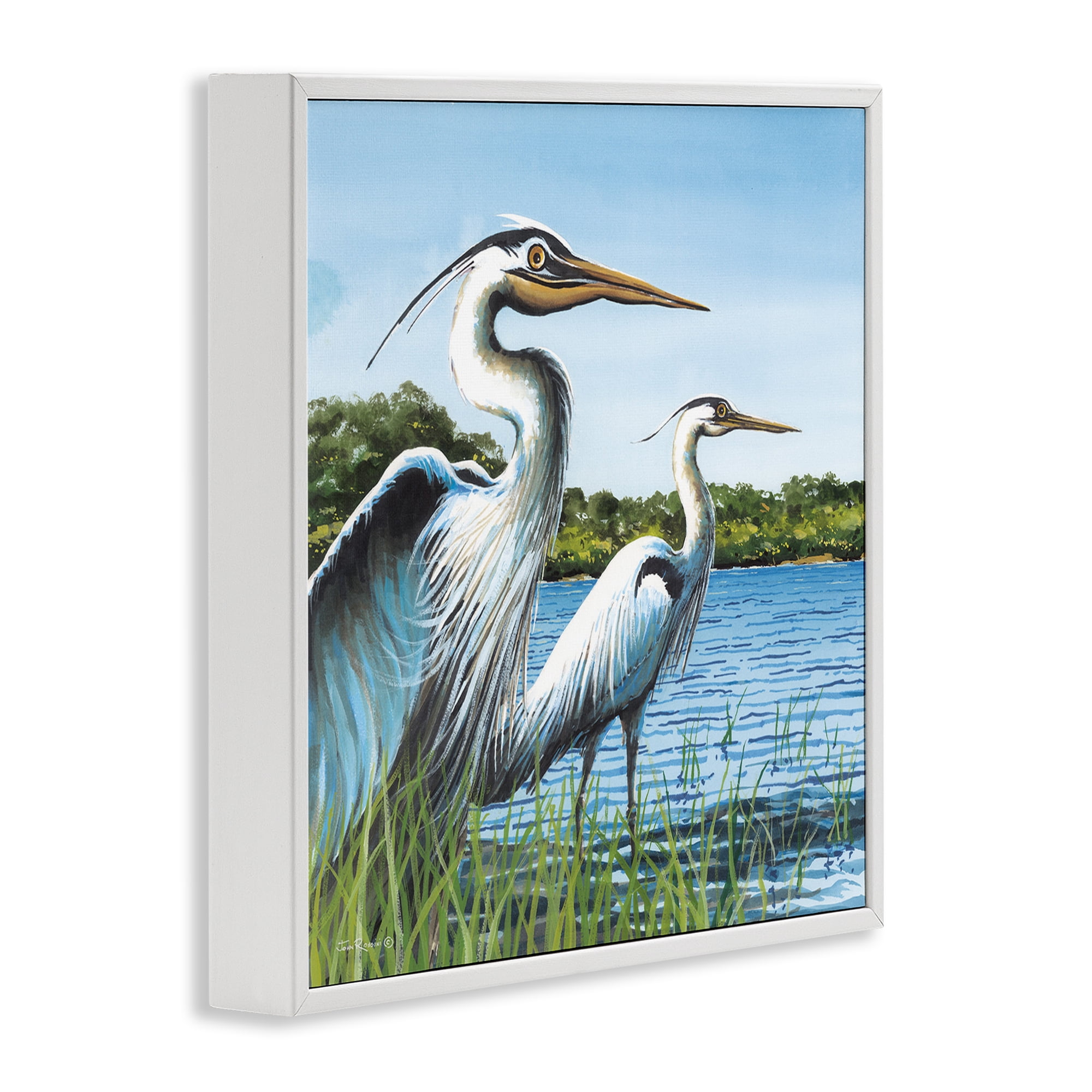 Stupell Industries Traditional Egrets Gazing Animals & Insects Painting White Framed Art Print Wall Art, 12 x 12