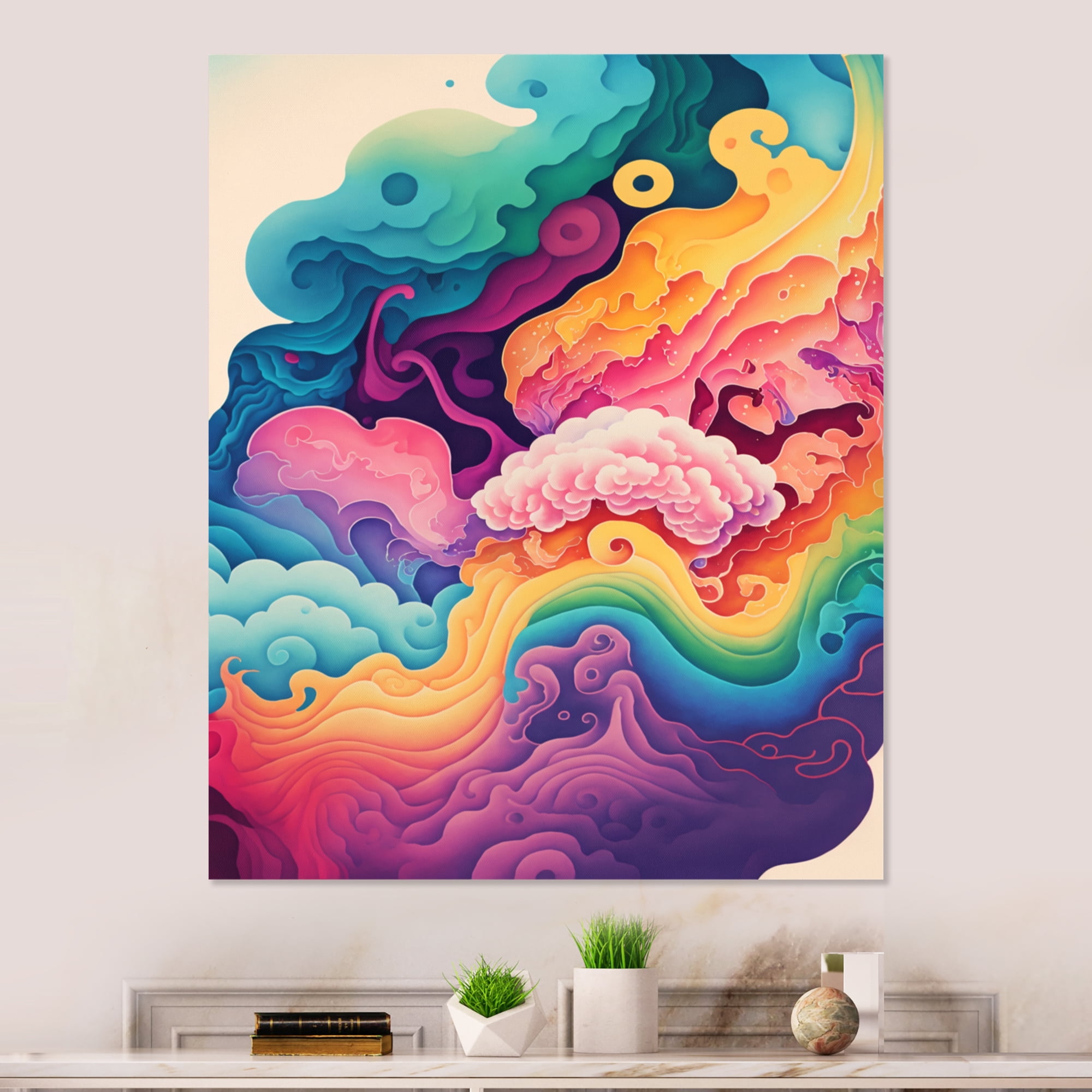 Designart Multicolor Swirly Clouds VI Canvas Wall Art
